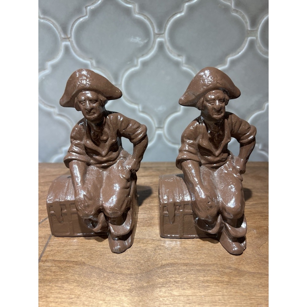 pair antique pirate Book Ends Appears To Be Bronze Or Cast Iron Possibly‎ Hubley